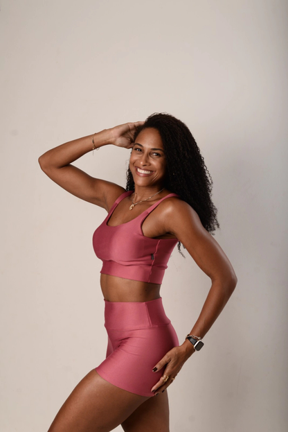 Conj Cross Short Curto + Top - Rosa colonial - U